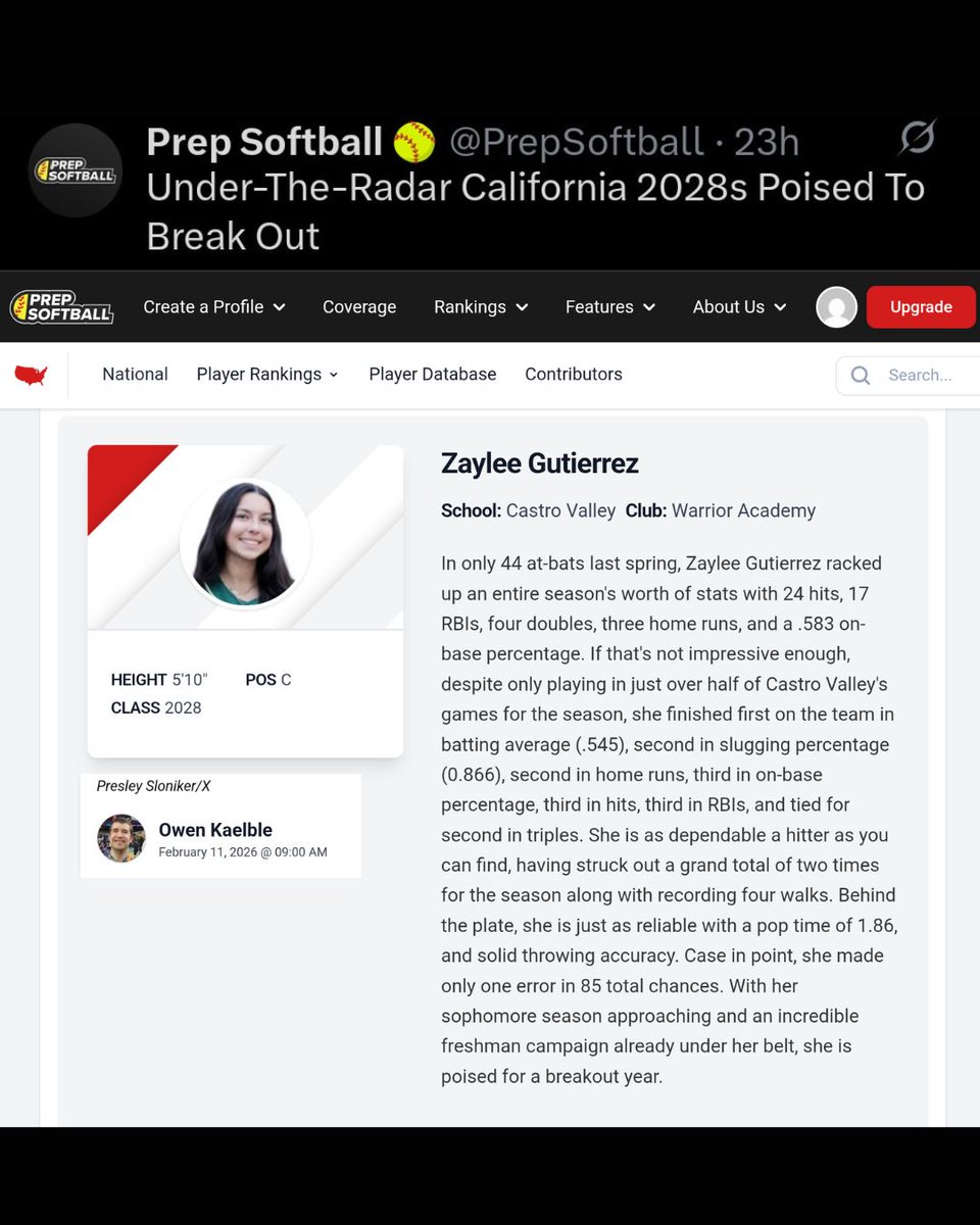 Thank you <a href="/OwenKaelble/">Owen Kaelble</a> and @prepsoftball for the write up! Was really great to represent <a href="/warrioracademy_/">Warrior Academy</a> during a great Winter Tournament schedule and now I'm really looking forward to having a lot of fun in high school. We have the same great players returning with some new