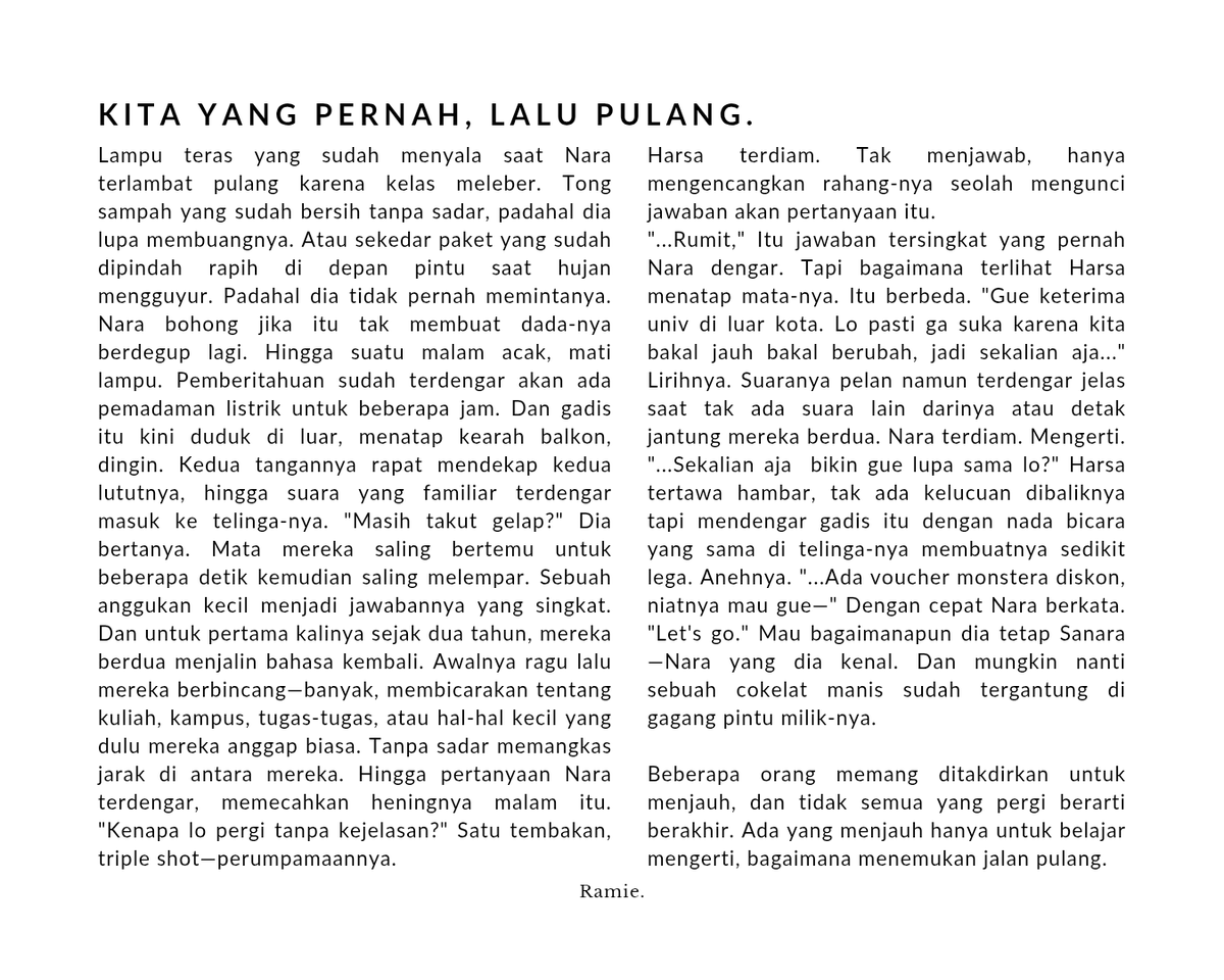 #haligem ; kita yang pernah, lalu pulang. 
— a mini narrative au.

Fem! Gem as Nara || Hali as Harsa
(mantan-mantan-an era)