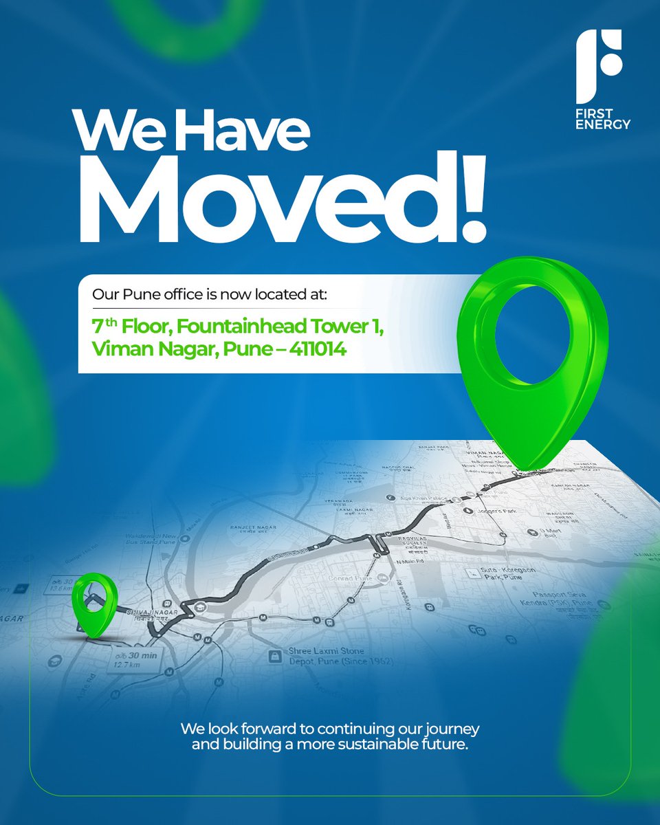 feplglobal's tweet image. Our Pune office has moved to a new location in Viman Nagar.

We look forward to continuing our work and collaborations from our new address.

#FirstEnergy #NewAddress #Pune #CleanEnergy #RenewableEnergy