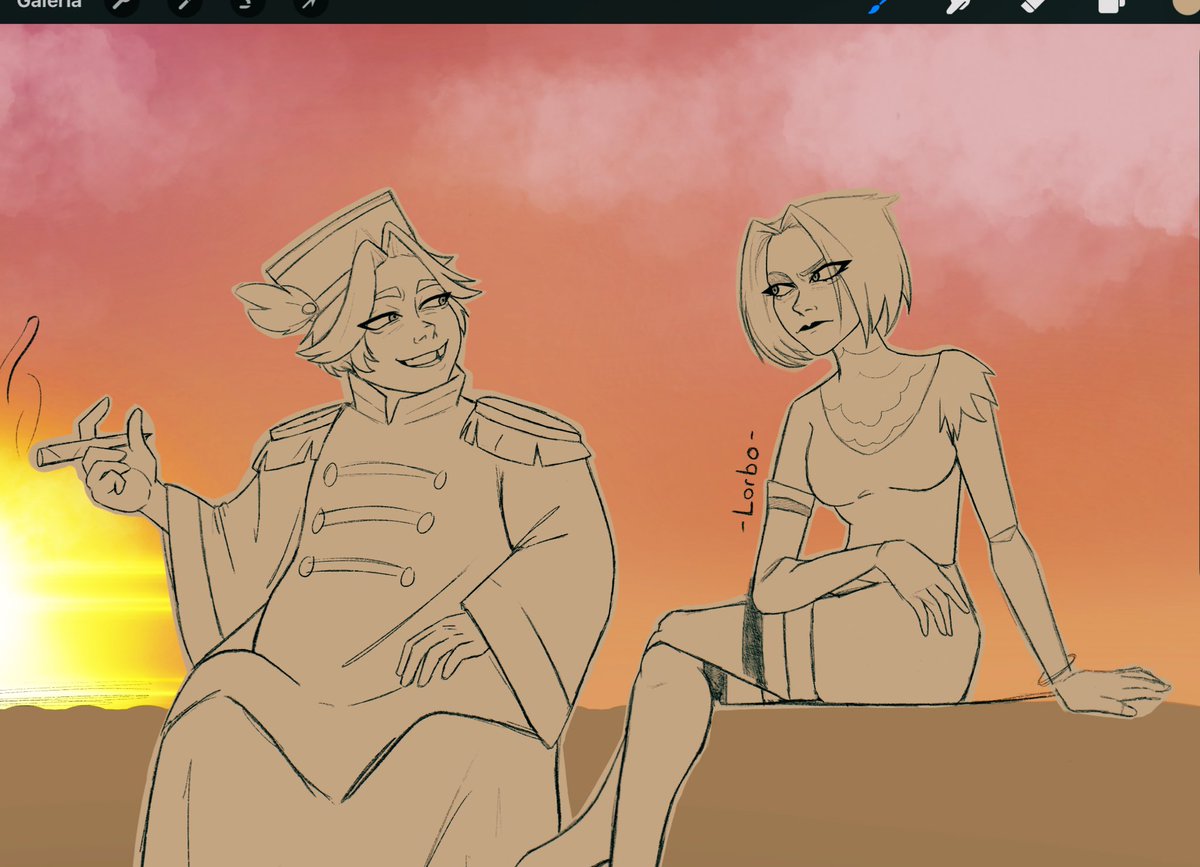 Lorbo_ito's tweet photo. Un dibujito inspirado en tremenda joya de fanfic. 
Créditos de idea a @theblackwhisp. 
Es justo así como me los imagino 🦐.

#holyblades #abel #lute #HazbinHotel #ship #lorbo #digitaldraw https://t.co/gBFtDbh2JG