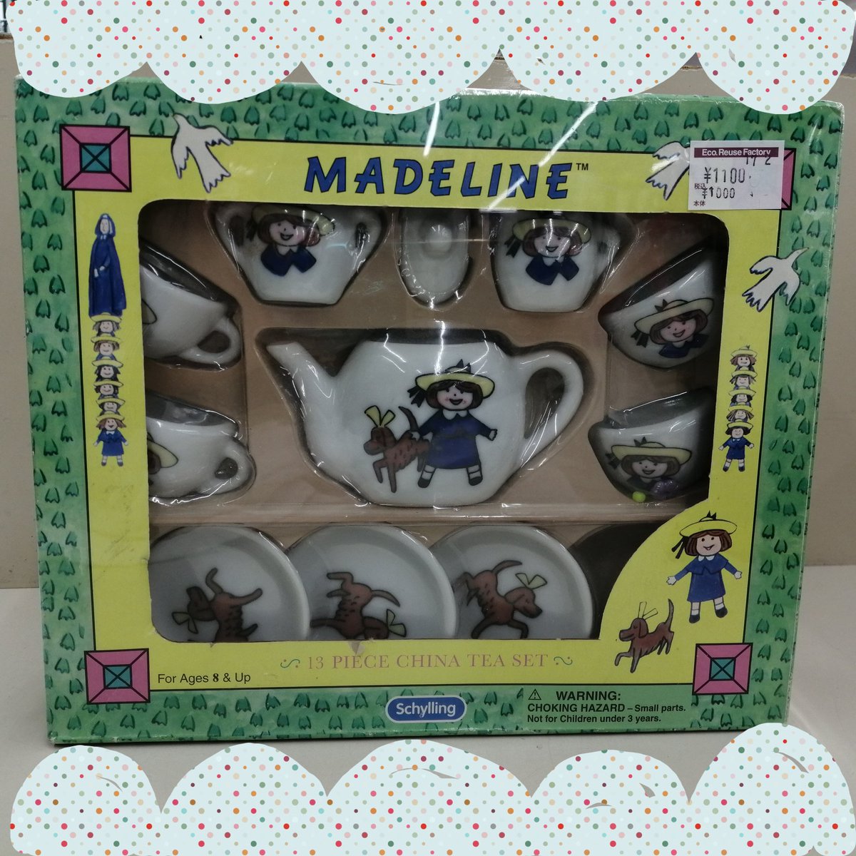 offhousemeike's tweet photo. 絵本などでお馴染みの、マドレーヌの陶器製ミニチュアティーセットです🌼
一つ一つにイラストが施されていて、とても可愛いです♥
ベビーコーナーにございます✨️是非当店にお越しください！
＃オフハウス
＃マドレーヌ
＃ミニチュア https://t.co/ROhCnFi8BA