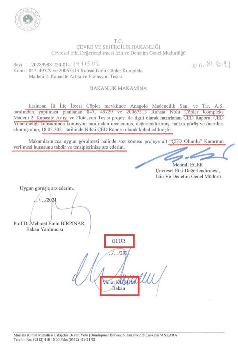 İliç felaketinin 1 numarası Murat Kurum!

9 işçimizin hayatını kaybettiği İliç Anagold Altın Madeni felaketiyle ilgili hazırlanan Bilirkişi Raporuna göre;

Felakete giden yolun taşlarını döşeyen 2.Kapasite Artışına ÇED Olumlu Kararı veren yetkililerin Asli Kusurlu olduğu tespit