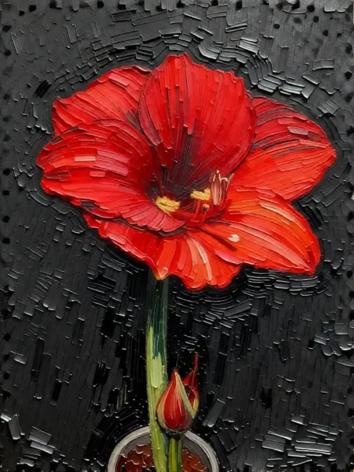prodes321's tweet photo. Post Edited: Digital artwork of a red amaryllis https://t.co/5lmgKyhFlO #aiartwork #aipainting #creativeai #digitalart #digitalimage #generativeai https://t.co/CdQomPYqvv