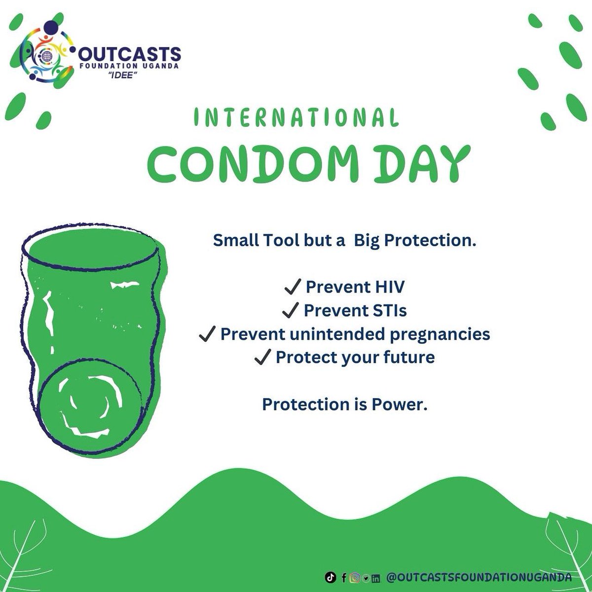 Outcasts_UG's tweet photo. Today is #InternationalCondomDay 🌍

Condoms are one of the most effective tools for protecting sexual &amp; reproductive health.

Using a condom isn’t mistrust — it’s responsibility.

Protection is Power. 
#SRHR https://t.co/uWfCfqOWCy