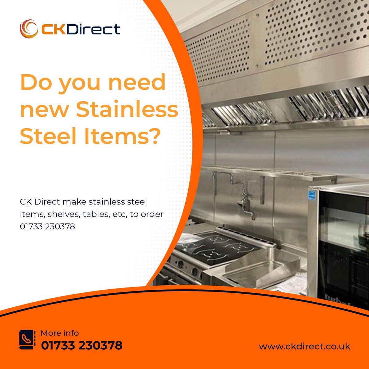 Do you need new Stainless Steel Items?
CK Direct make stainless steel items, shelves, tables, etc, to order 01733 230378 ckdirect.co.uk/product-catego…