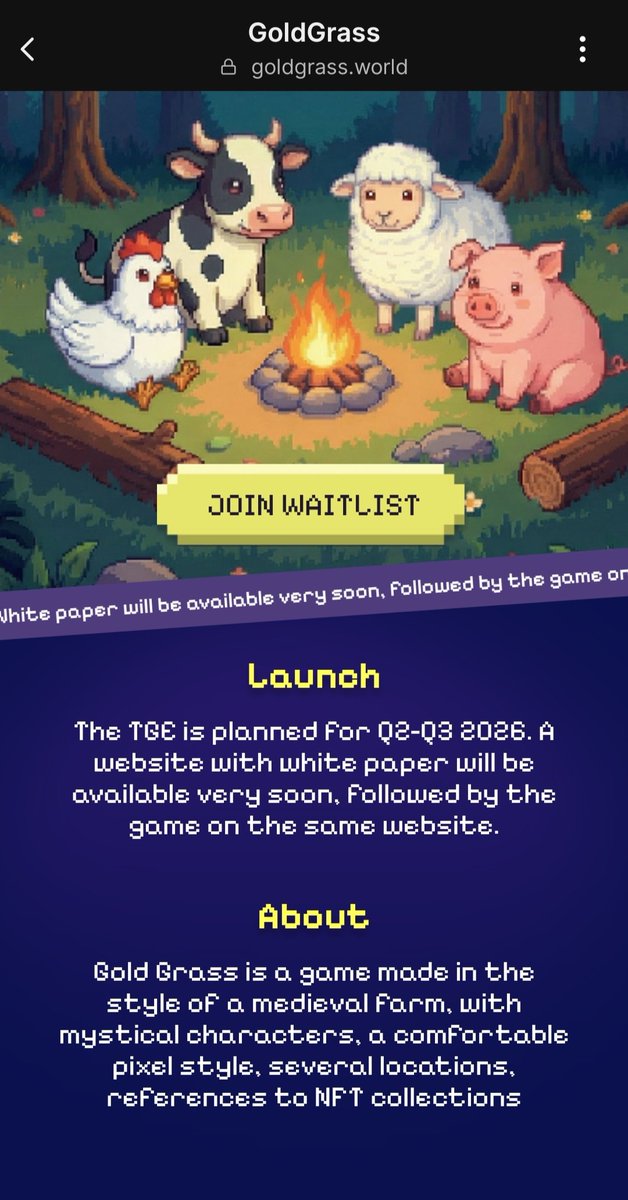 👉 JOIN THE WAITLIST NOW: 
goldgrass.world/?ref=91B680A2

<a href="/ahs_crypto/">ahs</a> 
#GoldGrass #Web3Gaming #PixelArt #NFTs #GameFi #Solana #Waitlist