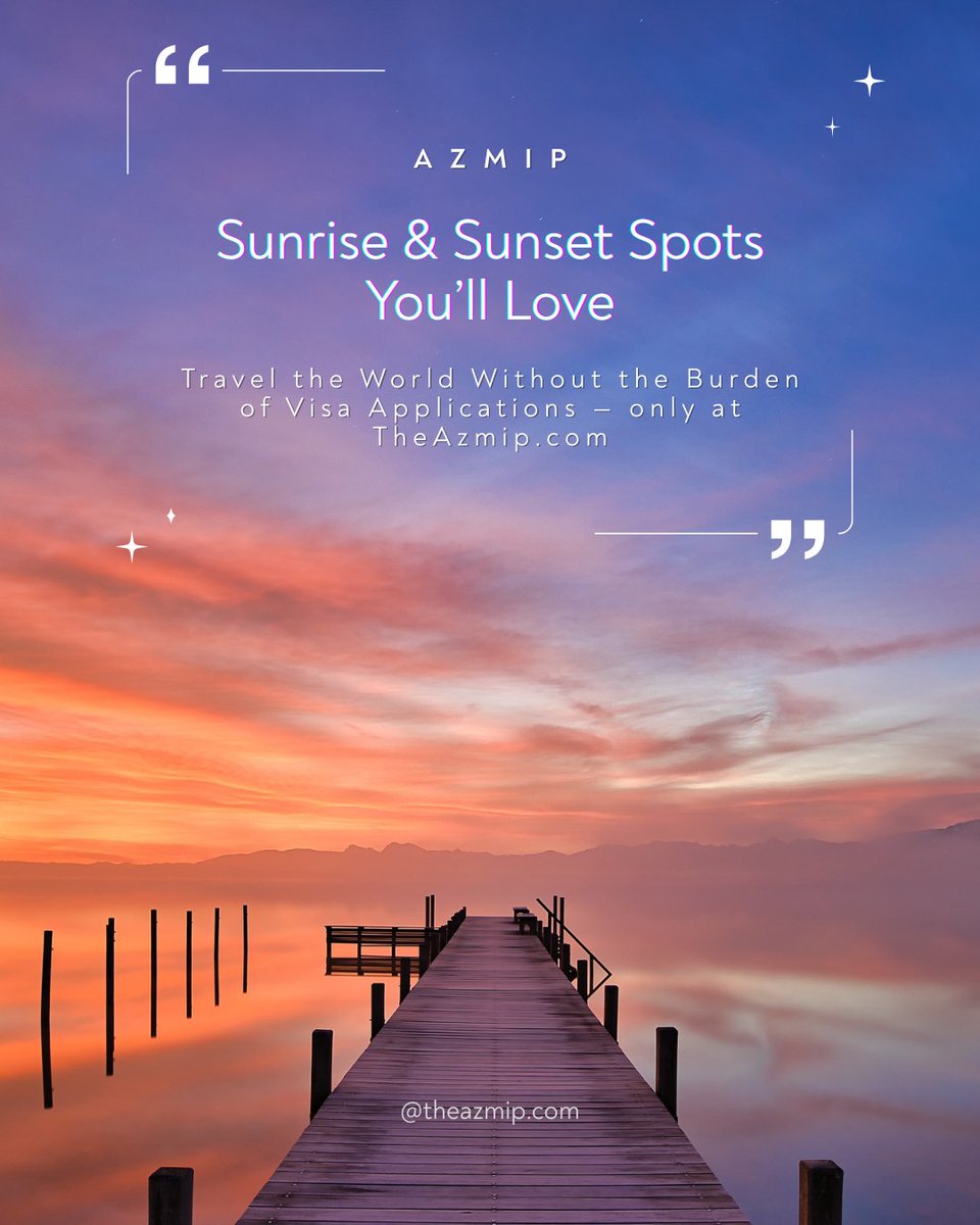 IAzmip's tweet image. Sunrise &amp;amp; Sunset Spots You’ll Love | Azmip
Travel the World Without the Burden of Visa Applications, as TheAzmip.com Connects You to the Best Visa-Free Destinations.
#Azmip #SunriseLovers #SunsetChasers #GoldenHour #TravelMoments #ScenicViews #Wanderlust #NatureBeauty