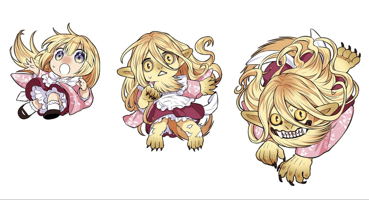 kagiehagi's tweet image. 少女→人外への変化三段階絵まとめ