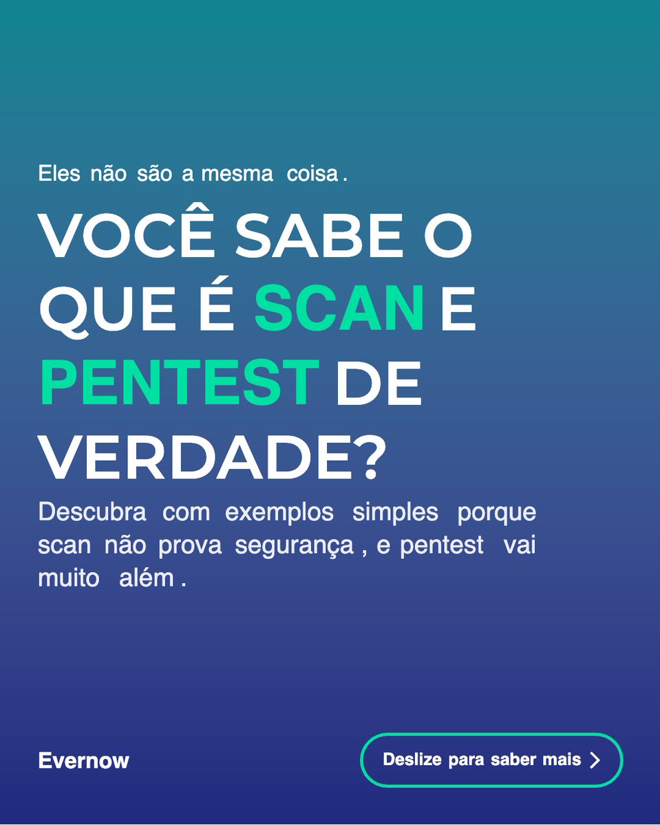 EverNowBR's tweet photo. Rodar Scan e chamar de "Pentest" é o erro mais caro que empresas de alto tráfego cometem. 
O Scan te dá uma lista de bugs. O Pentest te mostra o risco real de o negócio parar.
Evite a falsa sensação de segurança. 

Entenda :👇

🔗 https://t.co/mGP5KidY97 https://t.co/zrA6cy5V1i