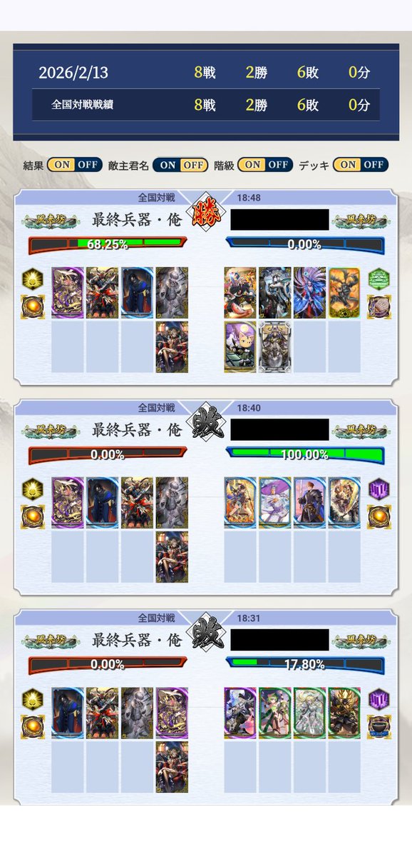 本日のお仕事前大戦。 24声望が増えましたがやっぱり負け越しなので