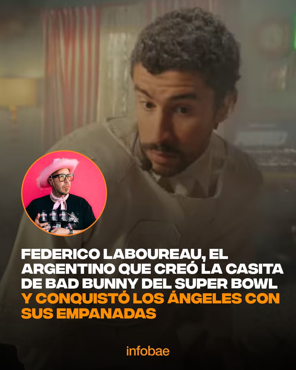 infobae's tweet photo. Federico Laboureau, el argentino que creó La casita de Bad Bunny del Super bowl y conquistó Los Ángeles con sus empanadas https://t.co/ngYB3hqZpb https://t.co/988MOUDBx0