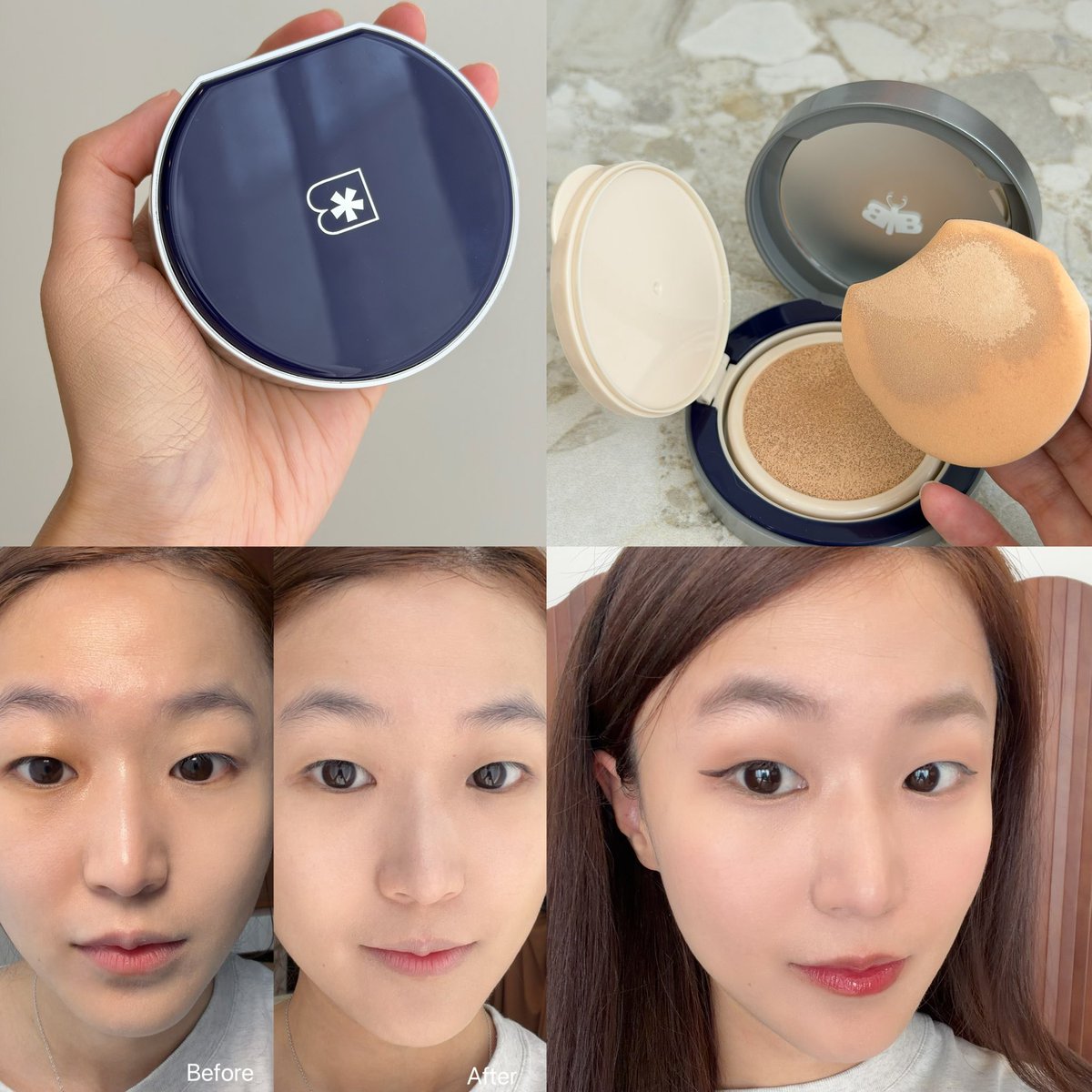สารภาพตรง ๆ ว่าซื้อคุชชั่นตลับน้ำเงิน BWB มาเพราะโดนป้ายยาล้วน ๆ แต่พอได้ใช้จริงคือเข้าใจเลยว่าทำไมถึงแอร์ถึงใช้ไปบินกัน เนื้อคุชชั่นบางมาก แต่พอลงแล้วผิวดูเรียบเนียนขึ้นทันที รอยเล็ก ๆ กลบได้แบบไม่ต้องโบกเพิ่ม ระหว่างวันผิวมันก็ไม่ไหล หน้าไม่เยิ้ม ไม่เป็นคราบ ฟีลมันเกาะผิวดี