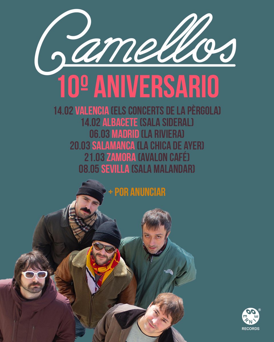 mañana arranca la gira por el 10º aniversario de <a href="/camellosdigame/">Camellos</a> 🎉

ojo Valencia y Albacete: ÚLTIMAS ENTRADAS

ernierecords.com/conciertos/cam…