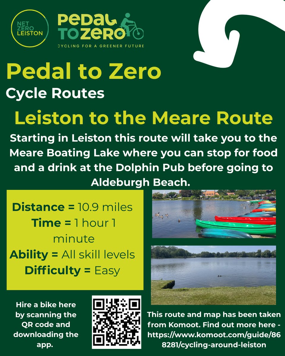 NetZero_Leiston's tweet photo. 🚲 Pedal to Zero - Cycle Routes 🚲

Next up we have the Leiston to the Meare route 🗺️ - a route doable for all skill levels. More info on it below.

Why not stop off in Thorpeness for a trip on the boating lake ⛵, and a pint at the pub 🍺, or head to the beach 🏖️ https://t.co/LQQ1Xu25JH