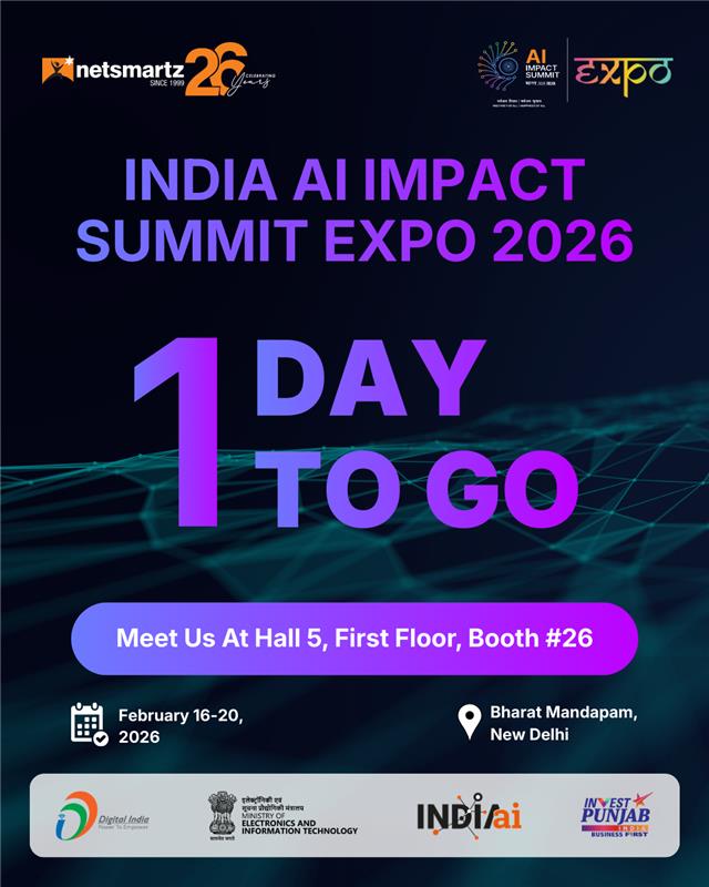 1 Day to Go.
Tomorrow, Netsmartz begins showcasing what AI looks like when it's built to scale — securely, responsibly, and for real enterprise impact.

#Netsmartz #AIImpactSummit #IndiaAI #AIFirst #EnterpriseAI #DigitalTransformation #Cybersecurity #GCC