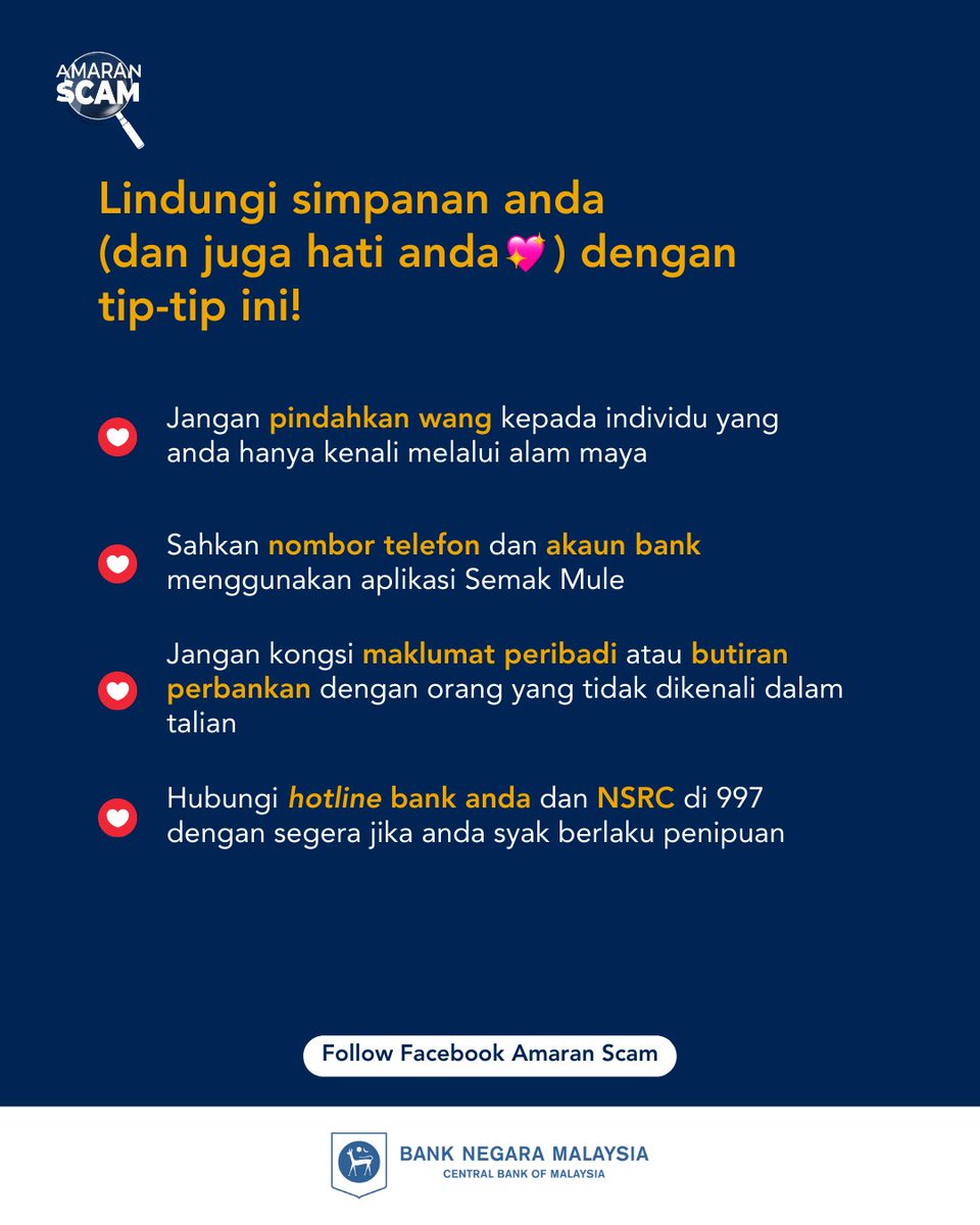 BNM_official's tweet photo. Pen merah, pen biru… tanda amaran pun ada di situ. Sebelum taman di dalam hati terus berbunga, tanya diri anda dulu — berbaloi ke korbankan simpanan anda demi “cinta” ini?
 
#BNMAmaranScam #JanganKenaScam #ScamAlert #SoalSekatSebar #AndaLebihBijak https://t.co/w2fC1hJWzx