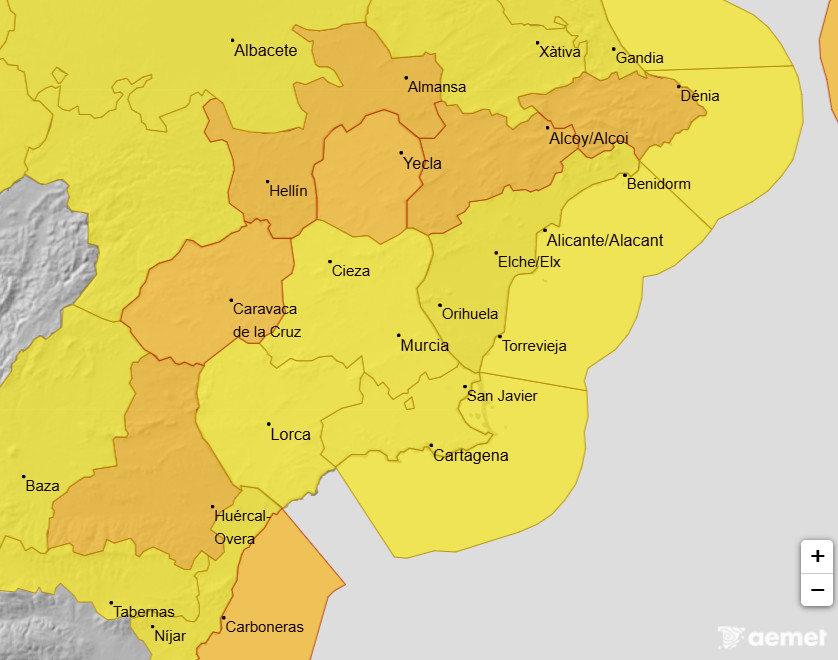 albertoLC_'s tweet photo. No me podéis decir que mañana sábado en el Campo de Cartagena y Mazarrón, Vega del Segura, y Valle del Guadalentín Lorca y Águilas, el peligro es bajo... 
¿El umbral para el nivel naranja no son 90 km/h ? https://t.co/Daqn67I2TH