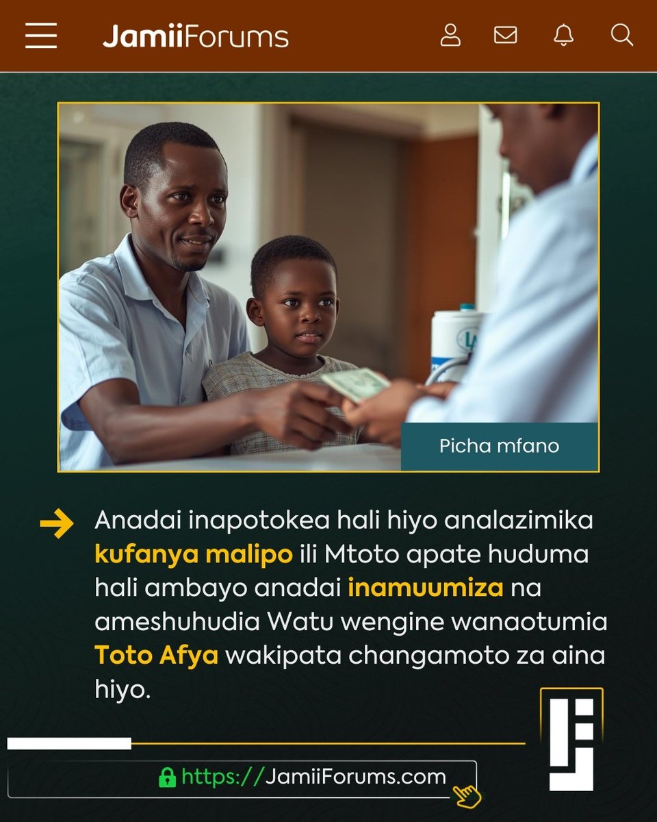 JamiiForums's tweet photo. Mdau wa https://t.co/dDd21Ugmlv ametoa ushauri kuhusu kifurushi cha Toto Afya cha Mfuko wa Taifa wa Bima ya Afya (#NHIF) kiongezewe huduma muhimu kwa madai inawaumiza Wazazi na Walezi wengi wanaowalipia Watoto kwa kuwa kuna huduma kadhaa muhimu hazipo katika kifurushi.
Kwa taarifa zaidi tembelea https://t.co/MbkTvFZQOl
#JamiiForums #JFHuduma #Accountability #JFMdau2026