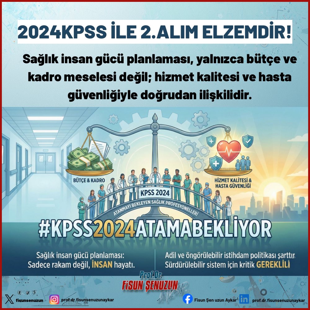 fisunsenuzun's tweet photo. 2024 KPSS İLE 2. ALIM ELZEMDİR! 

Sağlık insan gücü planlaması, yalnızca bütçe ve kadro meselesi değil; hizmet kalitesi ve hasta güvenliğiyle doğrudan ilişkilidir. 2024 KPSS ile atanmayı bekleyen sağlık profesyonellerinin sürece dâhil edilmesi, sağlık sisteminin sürdürülebilirliği açısından kritik bir gerekliliktir.

Adil ve öngörülebilir istihdam politikası şarttır.

@saglikbakanligi @drmemisoglu 

#KPSS2024AtamaBekliyor
