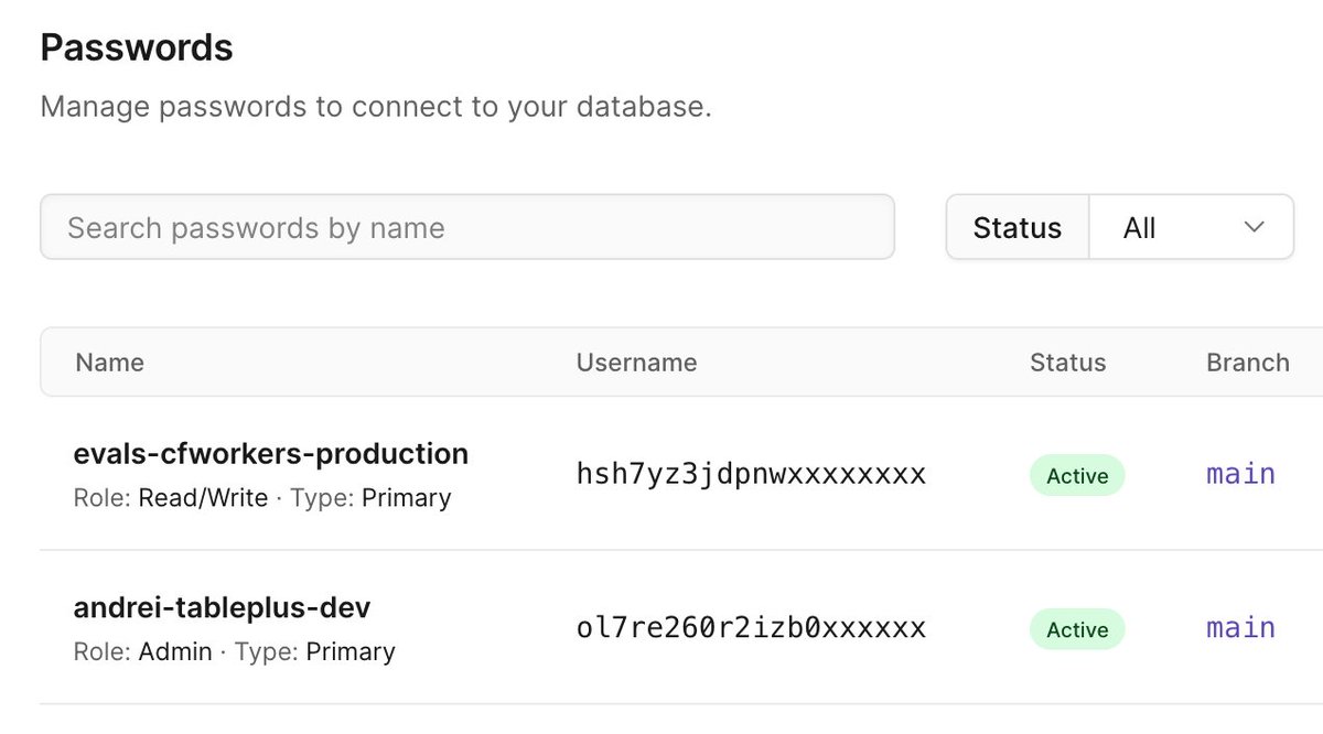 AndreiIgna's tweet photo. hey @PlanetScale it would be helpful to filter Passwords by branch. I have a project with many branches &amp; many Passwords, and it's not easy to go through them cc @samlambert https://t.co/conGMBvdOQ