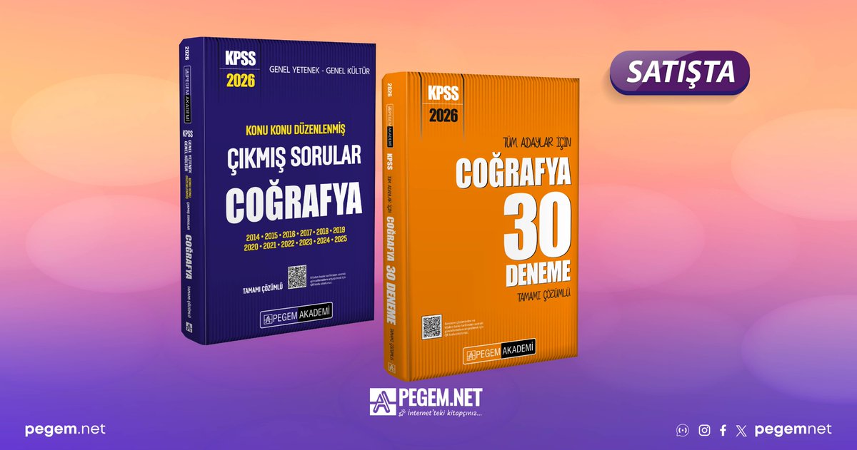2026 KPSS Tüm Adaylar İçin Coğrafya Tamamı Çözümlü 30 Deneme ve 2026 KPSS Genel Yetenek Genel Kültür Konu Konu Düzenlenmiş Coğrafya Tamamı Çözümlü Çıkmış Sorular kitaplarımız satışta!

İncelemek için 👉🏻 pegem.net

#pegemnet #kpss #gygk #gygkcoğrafya