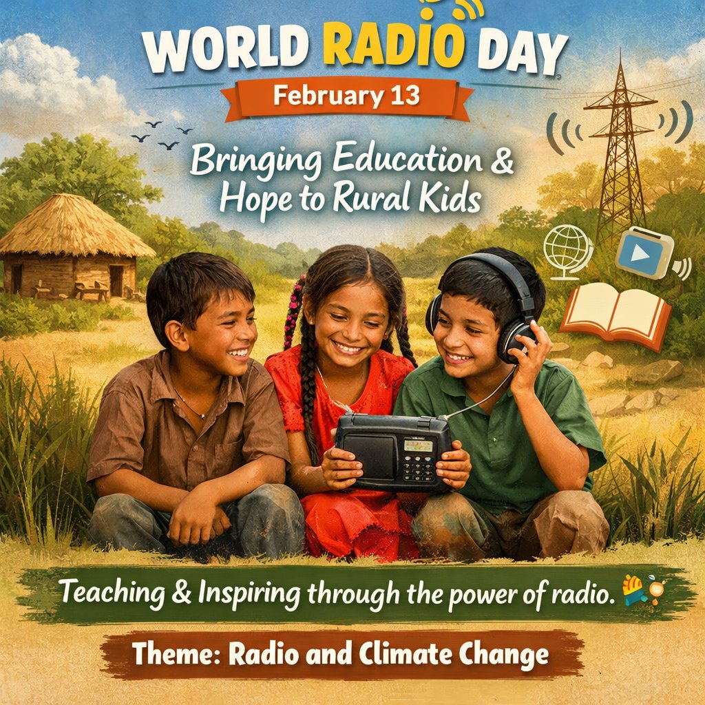 On World Radio Day, we celebrate the power of radio in reaching children in rural communities who are not in school. Through educational programs and awareness messages, radio continues to teach, inform and inspire hope right from their homes. 

Theme: Radio and Climate Change