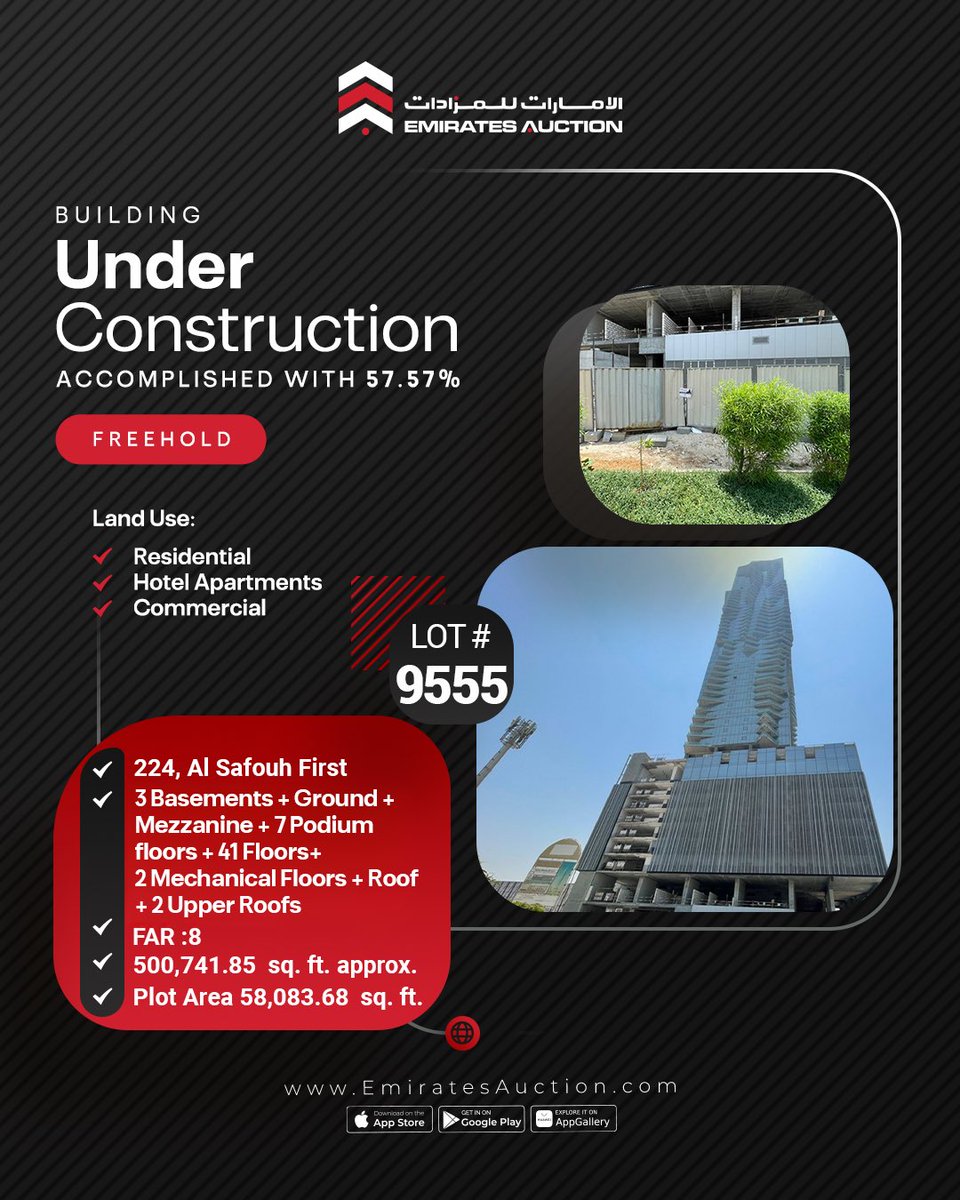 Your next real estate move starts here!
A freehold building under construction (57.57% completed) in Al Safouh First is now live in the ongoing auction.
Start bidding now auction ends 17 February.

#EmiratesAuction #DubaiRealEstate #Freehold #InvestmentOpportunity #OnlineAuction