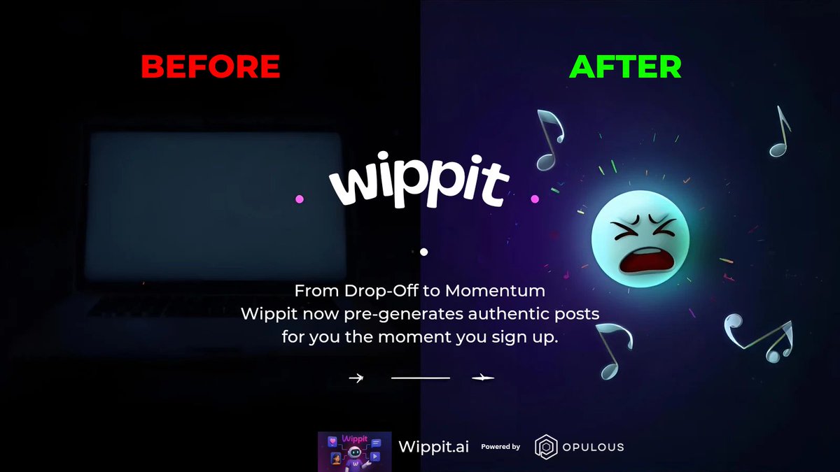 Probiduc01's tweet photo. Before: sign up, empty dashboard, confusion, drop-off.
After: sign up, your personalized posts already waiting.
This is how you keep creators moving without friction. Huge upgrade for #Wippit by Opulous. So don't miss out! https://t.co/ZsOunq0Miq