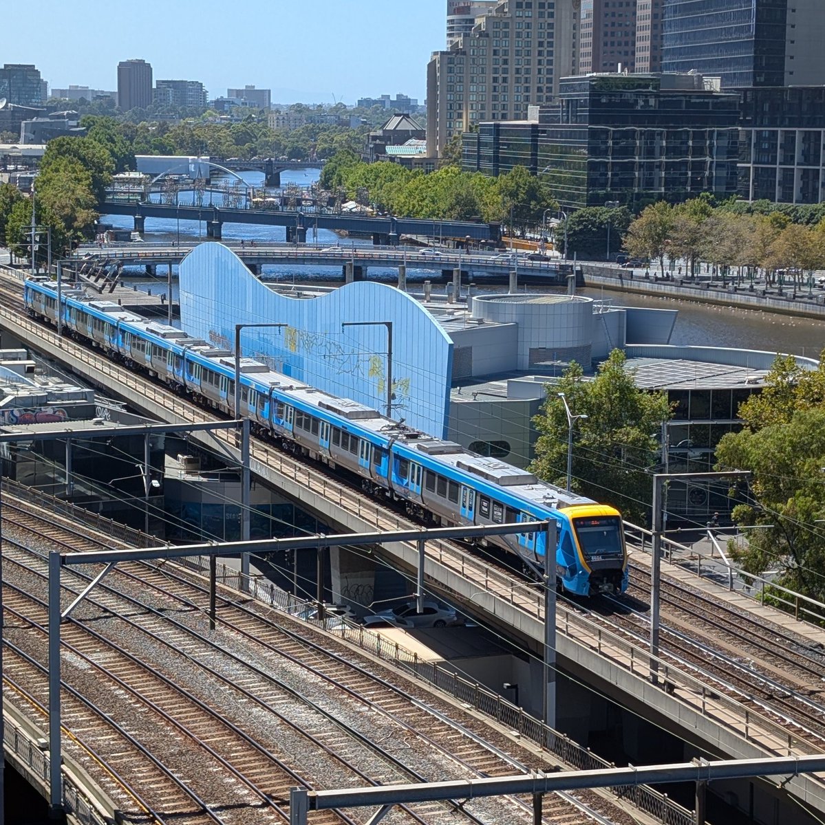 frogamic's tweet photo. Unreleased Xtrapolis 2.0 train spotted running east on Flinders Viaduct last week https://t.co/RLQ9ORDbVa
