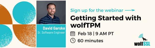 wolfSSL's tweet image. Integrating TPM 2.0 on embedded devices doesn’t have to be complex.
Join our webinar Getting Started with wolfTPM on Feb 18 to learn practical, lightweight approaches for secure embedded systems.

Save the date: Feb 18 | 9 AM PT

Register now: us02web.zoom.us/webinar/regist…
#TPM