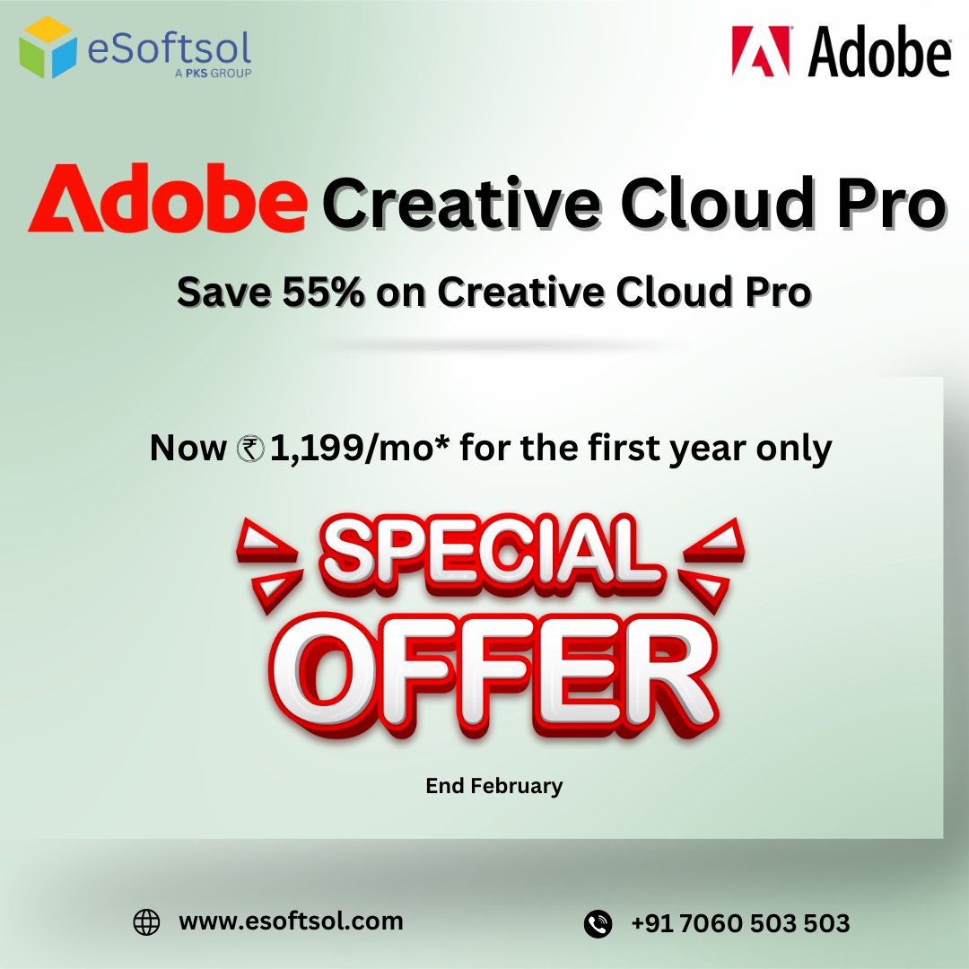 esoftsolinfo's tweet photo. Unlock your creativity at unbeatable value!

Adobe is offering a massive 55% OFF on Creative Cloud Pro – giving you access to world-class tools for design, video, photography, and more. https://t.co/5zhD0pWUJv