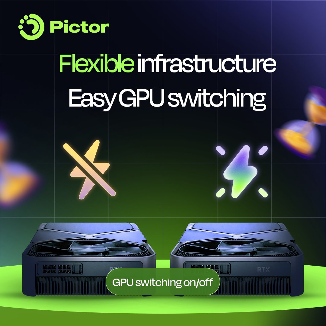 Flexible Infrastructure. Instant GPU Switching.

AI workloads change fast. Your infrastructure should too.

With Pictor, you can switch GPUs on or off instantly, scale resources up or down based on demand, and optimize performance without operational friction. No long-term