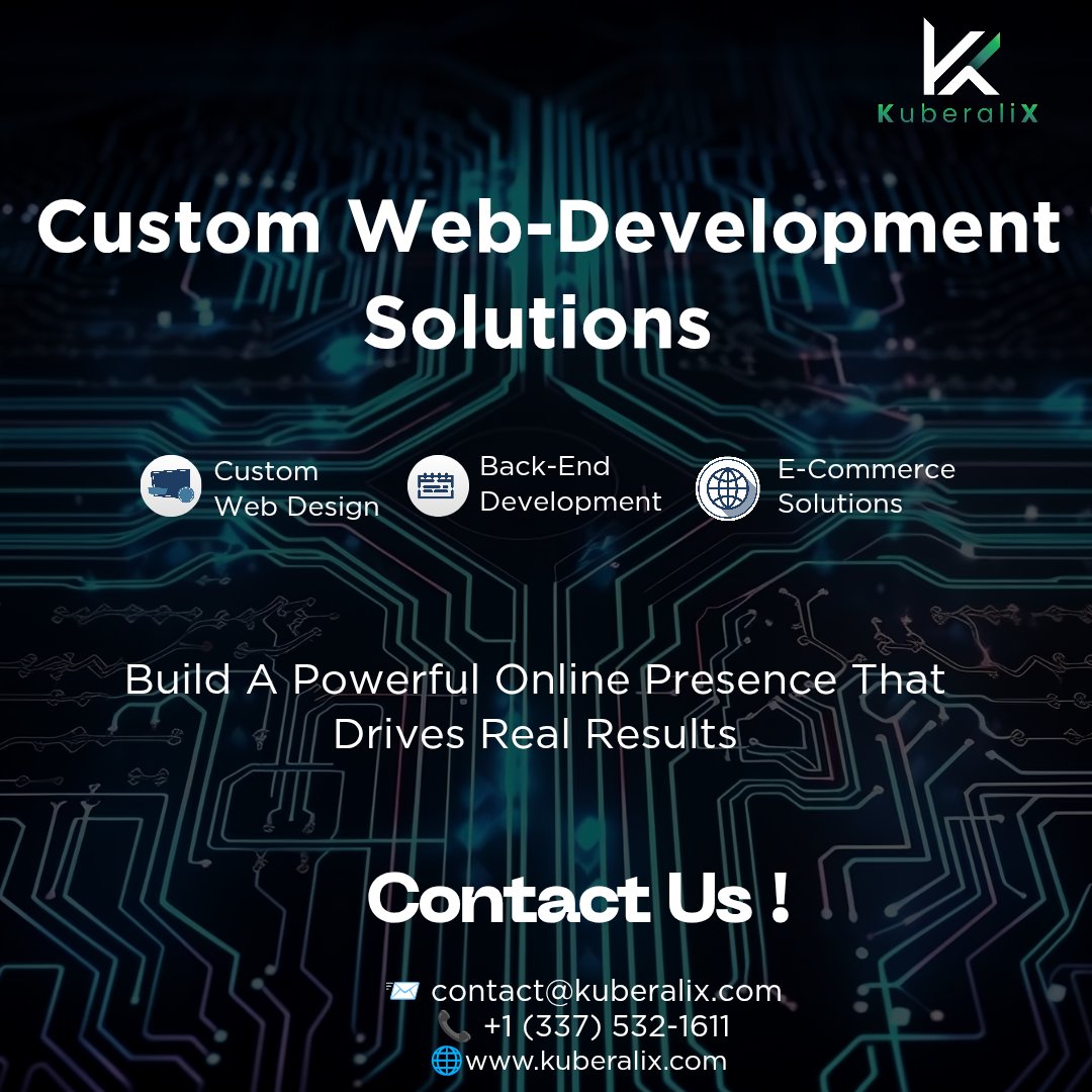 KuberaliX's tweet photo. Powerful Web Platforms for Ambitious Brands. Designed to Perform. Built to Scale. Call us now and get the benefits for your business. #kuberalix #BusinessSuccess #webdevelopment #custom #software #brands https://t.co/ln1MYak6HO