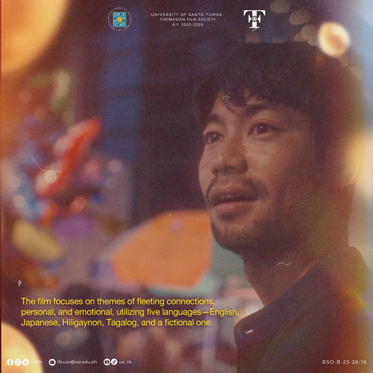 USTTFS's tweet photo. Tonight, we speak the language of longing.

GITLING follows two strangers from different worlds, bound by translation, silence, and the fragile hope of being understood.

MAMAYA NA. SEE YOU LATER. 💗

GET YOUR TICKETS NOW!
🔗 https://t.co/PqRS8vlHOT

#MeetMeInSantoTomas
#TFS12 https://t.co/UWQ6zN8wrg