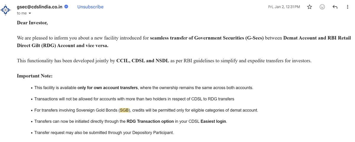 mohitkothari1's tweet photo. @zerodha how can I transfer my SGB in bank to kite account , got this email from cdsl https://t.co/ONUZjV0btl