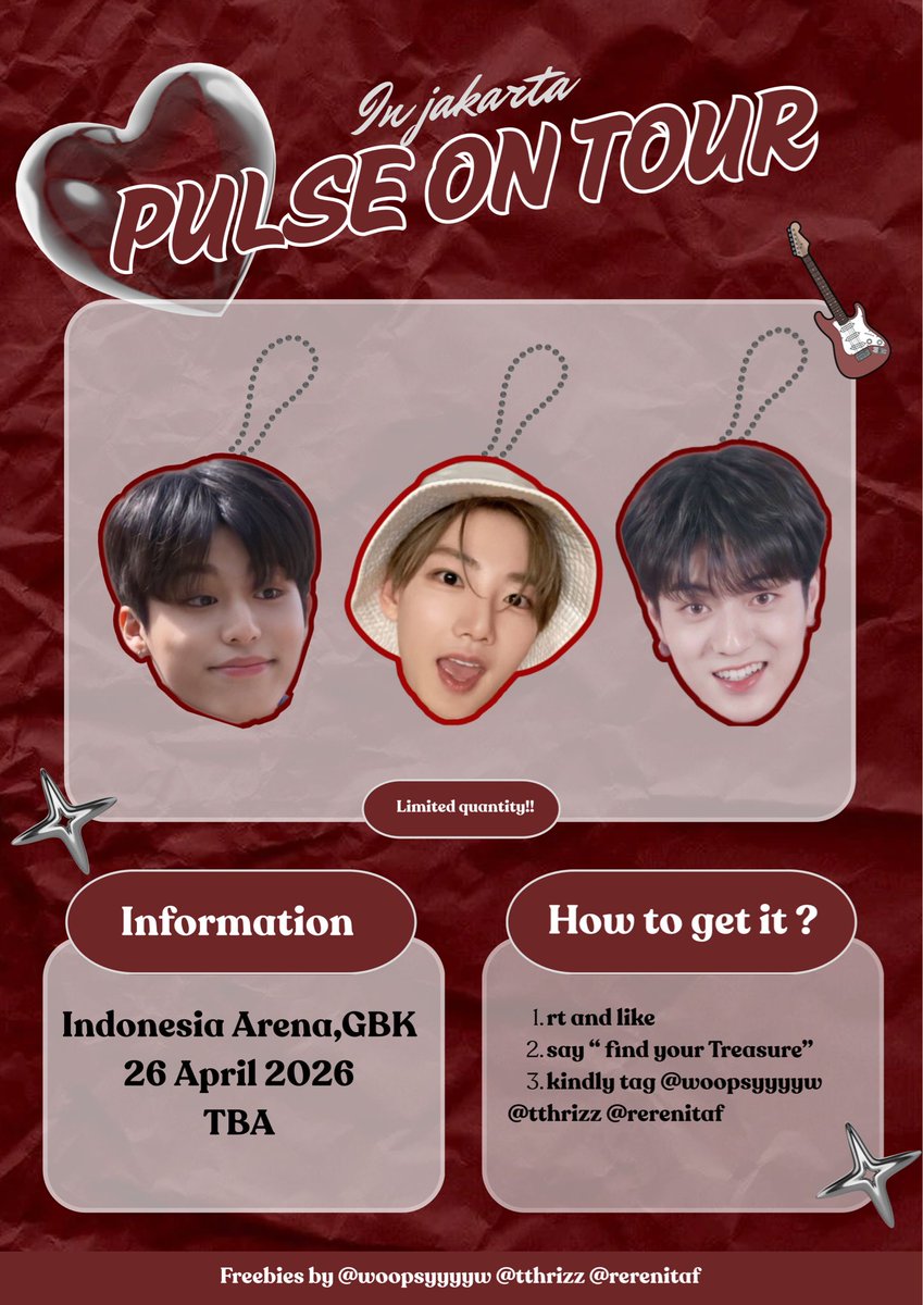woopsyyyyw's tweet photo. ✦𝑭𝑹𝑬𝑬𝑩𝑰𝑬𝑺 𝑷𝑼𝑳𝑺𝑬 𝑶𝑵 𝑻𝑶𝑼𝑹 𝑰𝑵 𝑱𝑨𝑲𝑨𝑹𝑻𝑨✦
By @woopsyyyyw @tthrizz @rerenitaf 

🗓️26 April 2026
📍Indonesia Arena, GBK
🕓TBA

✦ Like &amp; Rt are appreciated
✦ Kindly tag me if u get it •ᴗ•
✦ Limited Qty

See u teume •ᴗ•

#TREASURE_PULSE_ON_IN_JAKARTA https://t.co/xwMGi9MCCs