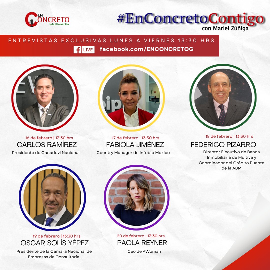 🎙️✨ Esta semana en #EnConcretoContigo te traemos entrevistas clave sobre el futuro del sector inmobiliario, la innovación tecnológica y el talento que está transformando la industria. 💡🏗️

📅 Lunes
🕐 13:30 — 🏢 Canadevi y el nuevo ciclo de crecimiento inmobiliario
👨‍💼 Carlos