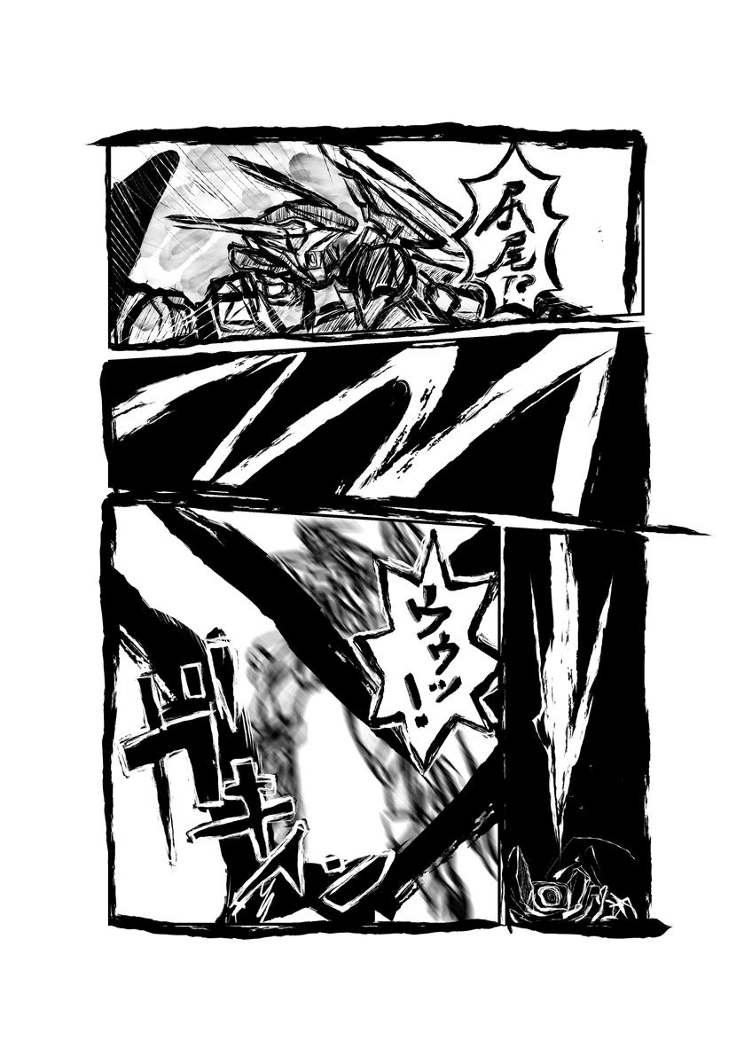 midnight_toyosu's tweet photo. 冬コミ新刊にいれた鉄血の漫画もどきです。描きたいポーズ集にセリフを無理やり入れた感じで、漫画というには烏滸がましい・・・。夏までにまた描いてみたいです。1/3 https://t.co/5kk6yHu8vX