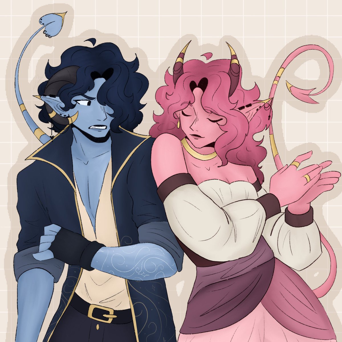 Doodle of me and my girlfriend’s dnd characters who had insane beef for no reason! Xander (blue) and Everly (Pink), Xander was a cleric of Sune and Everly was a Ranger :3
#dnd #DnDcharacter