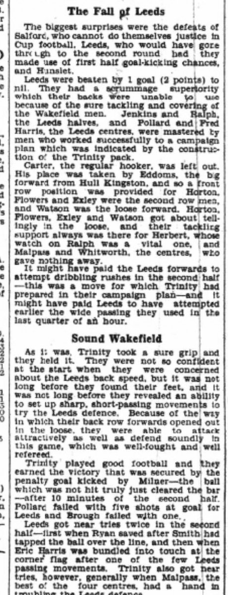 📌 On This Day in History…
🗓️ 12th February 1937
🏉 Wakefield Trinity 2 Leeds 0
🏟️ Belle Vue
🏆 RL Challenge Cup Rd1
👨‍👨‍👧‍👧 19,229

This was a Belle Vue classic with a 49th minute James Milner penalty the difference … it was a Trinity defensive masterclass as cup holders Leeds