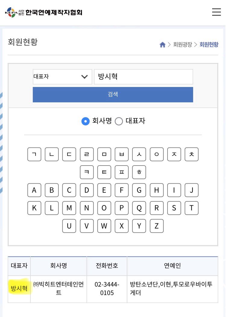 한국연예제작자협회 회원: 방시혁
