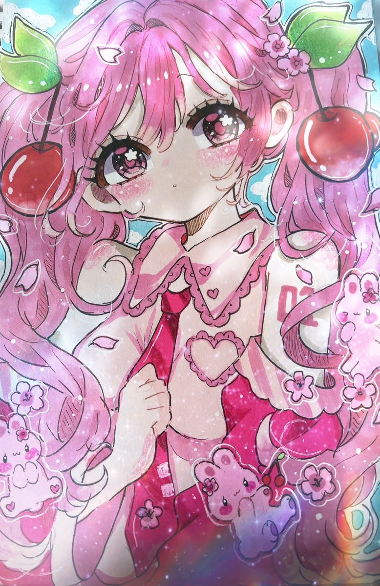 私はこういう絵を描いています ピンク系で可愛いふわふわした女の子