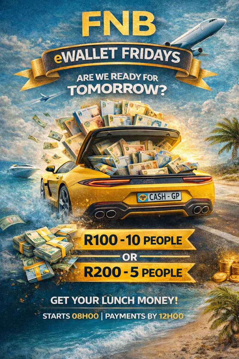 It’s an eWallet Lunch Friday. It’s simple Retweet, Like and Comment with the Lunch you would like to have and how much is it R100 -R200

Use hashtag #eWalletFridays #NdiksFridays 

To spice it up add a picture of the desired lunch.