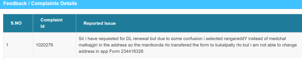 Sir <a href="/MORTHIndia/">MORTHINDIA</a>, can you pls help in resolving my rto request . i raised a ticket in sarathi application more than a week ago but it is not resolved, can you pls help the concerned rto officer told that has to be done by backend team only. cc: <a href="/TGRTAIndia/">Transport Department, Telangana, India</a>