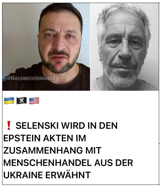 Sollte das wirklich stimmen, gehört der in den Knast!😡

Selensky wird der Beteiligung am Handel mit Frauen und Kindern aus der Ukraine beschuldigt und eine mögliche Verbindung zum Modelagenten Jean-Luc Brunel nahegelegt.
