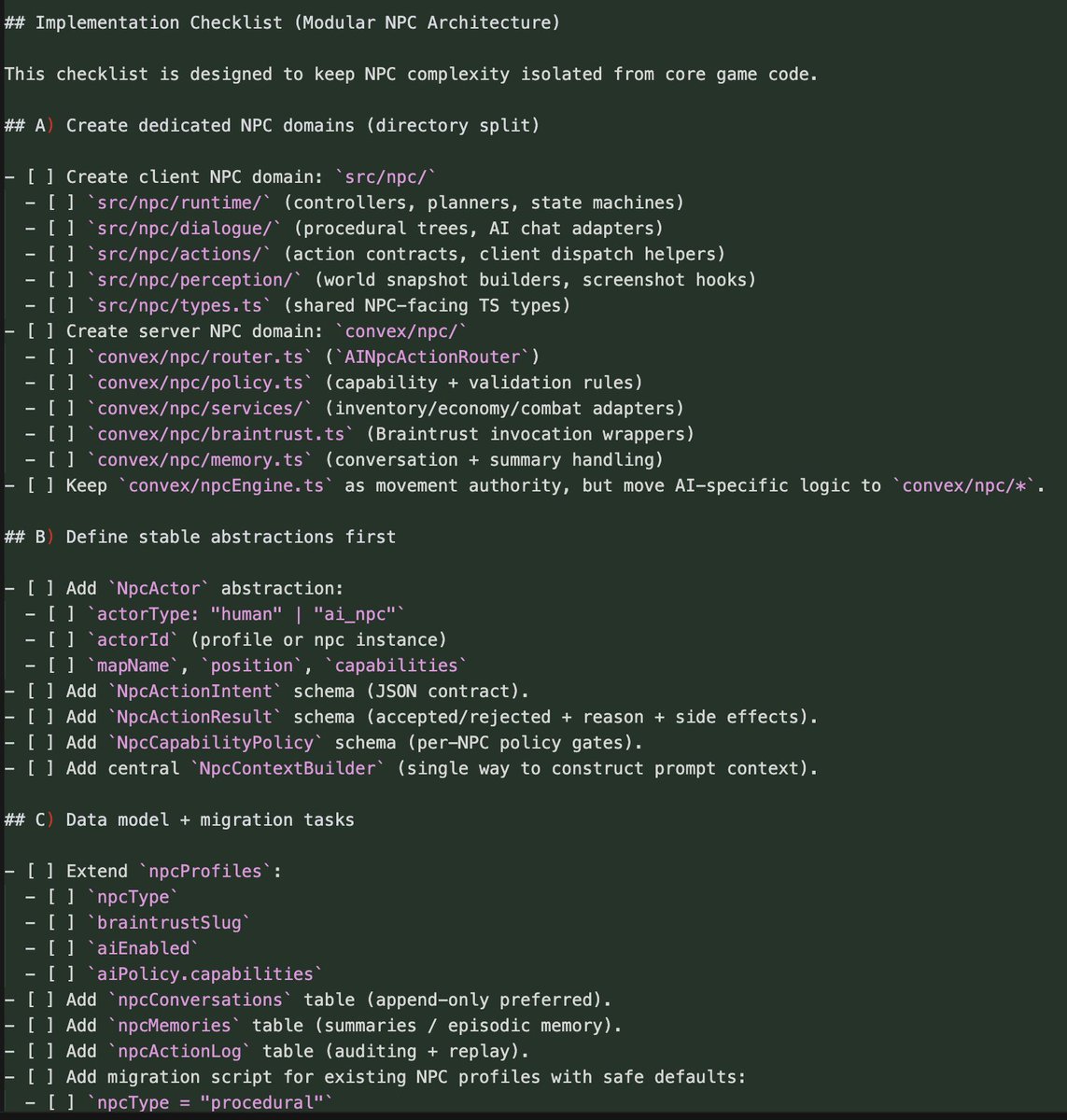 martin_casado's tweet photo. Just kicking off a full rewrite of the NPC infrastructure to support AI NPCs that can participate in the money, object, item and combat mechanics. Plus full chat. 

5.3 composer orchestrating composer 1.5 subtasks .. 🤞 https://t.co/eGlasgXgTb