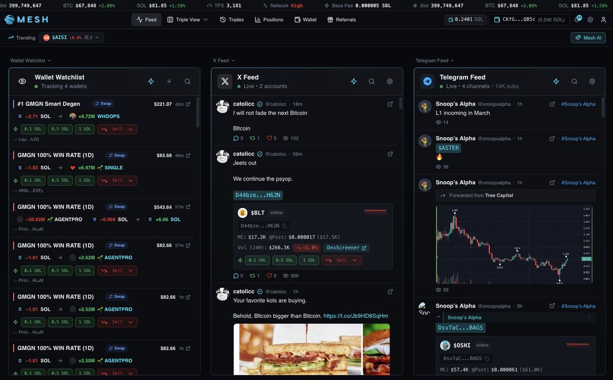 <a href="/cryptojack/">CryptoJack</a> You could really do well to have a look at $MESH
It's a trading terminal dapp already released
And it monitors your kols feed
Social media feed
Fully customisable
Each feed
Each column
And then it trades the tokens as you like it
First mover
Amazing tech
x.com/TradeWithMesh