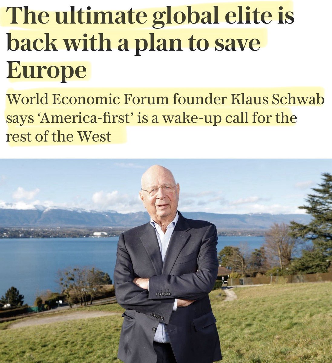Oh look… he’s baaack. Klaus Schwab and his UN henchmen at the WEF don’t like the US pulling away from the agenda they’ve spent decades embedding across democracies. 

The unelected elites are now going to attempt to dig in even harder to “save” Europe. But Europe doesn’t need