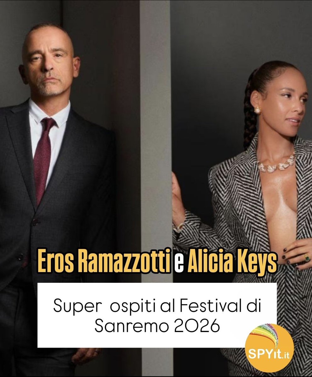 SPYit_official's tweet photo. Eros Ramazzotti a Alicia Keys per la prima volta insieme dal vivo, in anteprima mondiale. Sono i due super ospiti protagonisti sul palco dell'Ariston nella serata di giovedì del prossimo Festival di Sanremo.
#sanremo2026 #erosramazzotti #aliciakeys #laurora https://t.co/pDhGqznKhk
