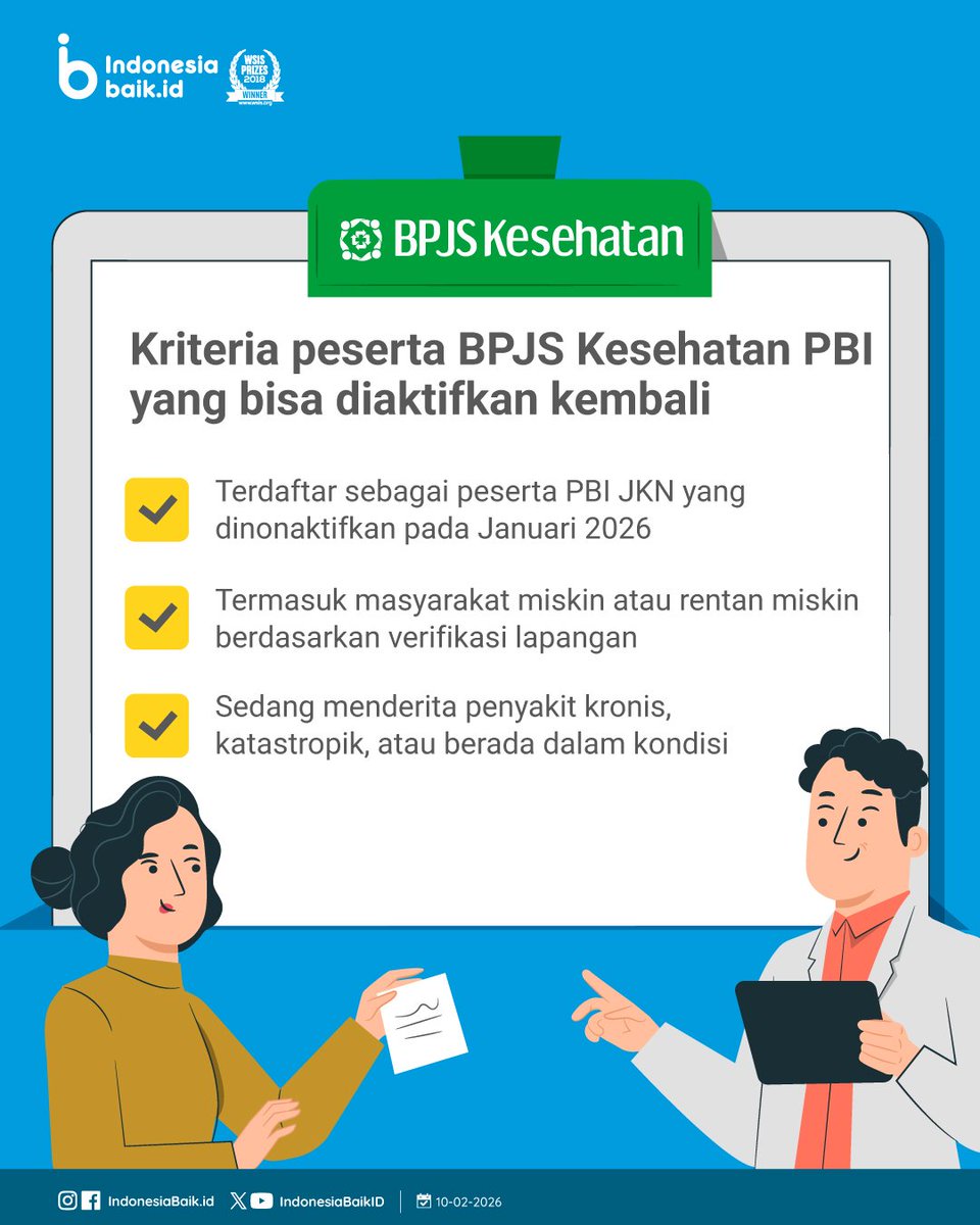 IndonesiaBaikId's tweet image. Hai SohIB!

Beberapa hari terakhir banyak masyarakat mendadak panik ketika mendapati #BPJSKesehatan PBI nonaktif saat akan berobat. 

Nah, kabar baiknya kepesertaan #BPJS #PBI masih bisa diaktifkan kembali, asalkan memenuhi kriteria tertentu.

#IndonesiaBaik #JKN #Kesehatan